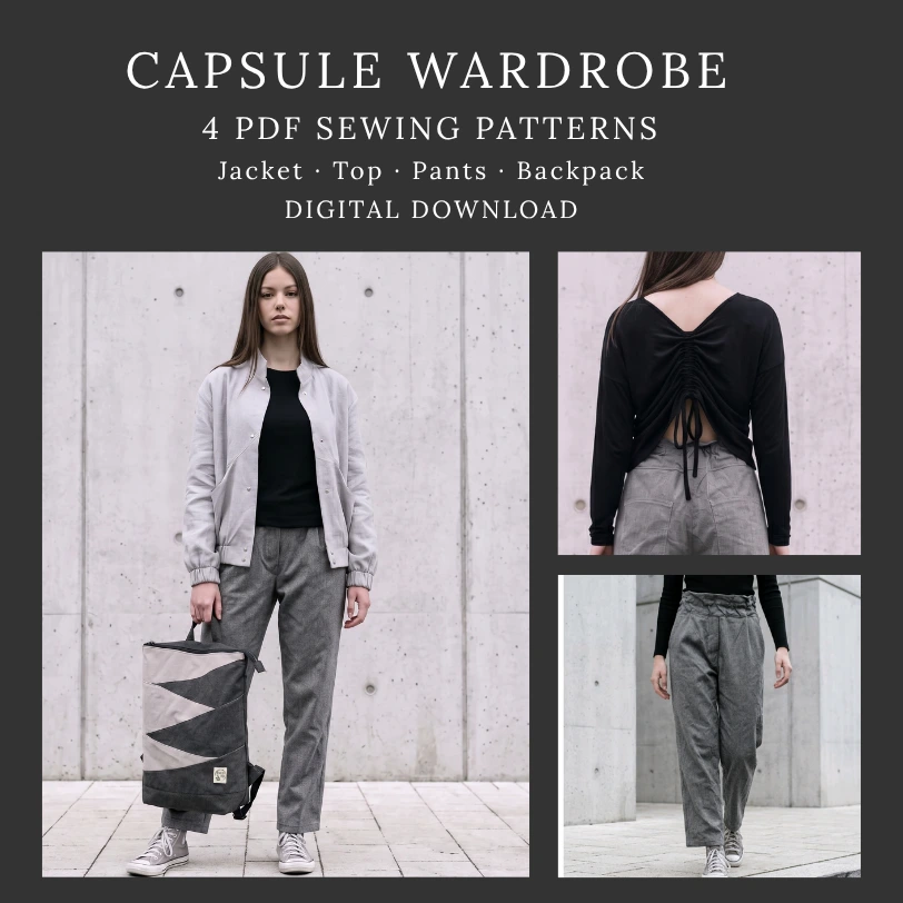 4-in-1 Capsule Wardrobe Sewing Pattern Bundle | PDF Patterns (Jacket, Top, Pants, Backpack)